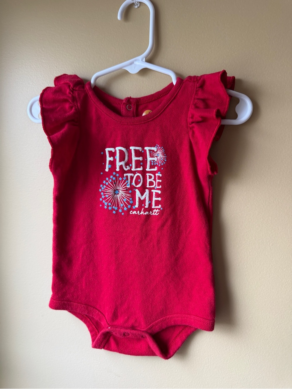 Carhartt Red "Free To Be Me" Ruffle Sleeve Baby Onesie 9m